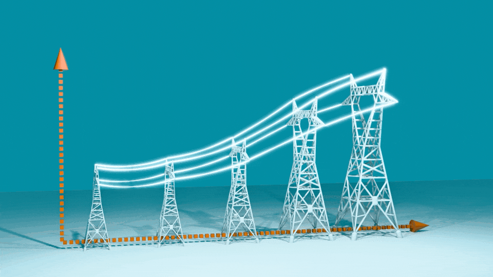 Animatie rond een hoogspanningsnetwerk